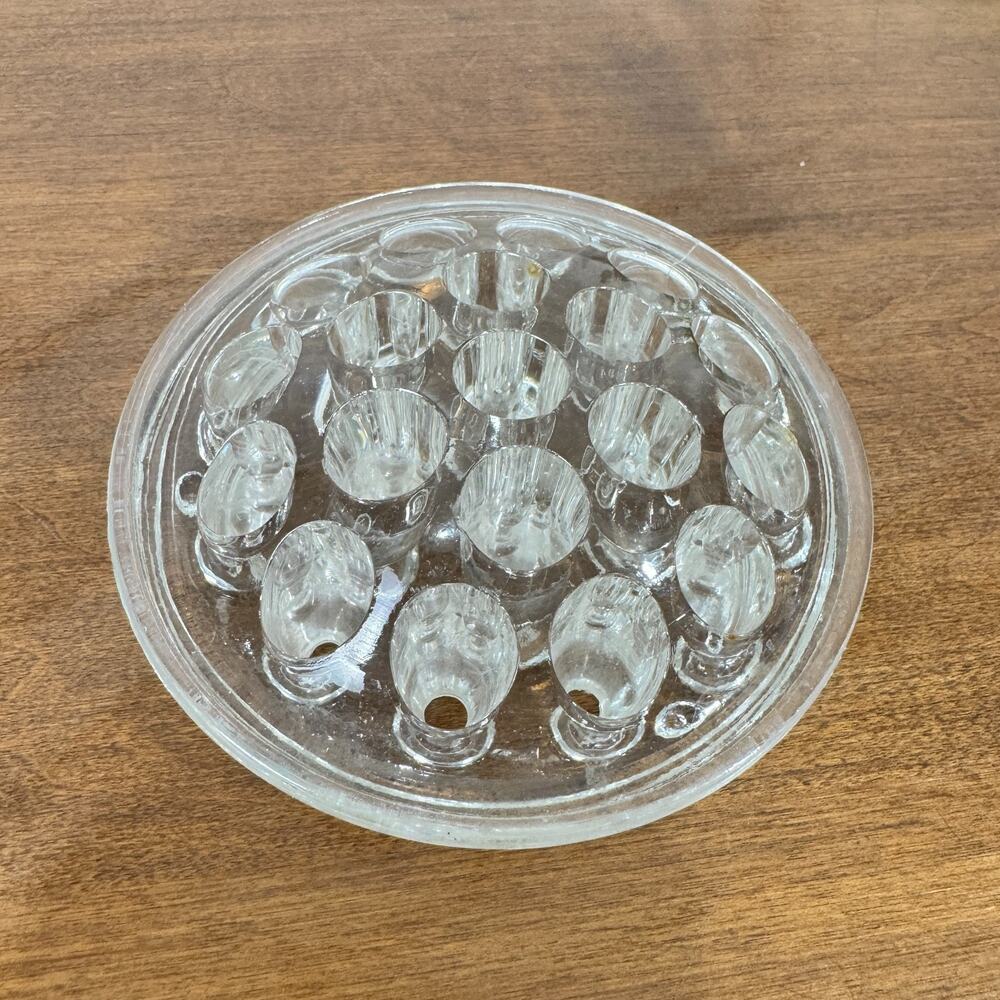 Vintage Clear Glass Flower Frog Round 19-Hole Floral Arranger 4"